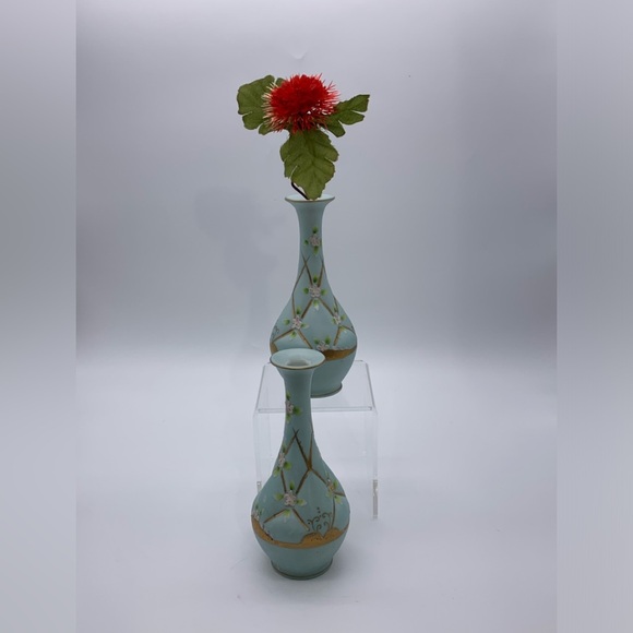 Pair Of MCM Victorian Style Hand Painted LENWILE CHINA Vases ARDALT JAPAN #6847A - Picture 1 of 12